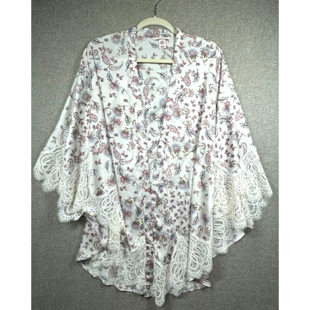 Victoria's Secret Robe Kimono Open Front Paisley Lace Trim Size M/L Night Sleep